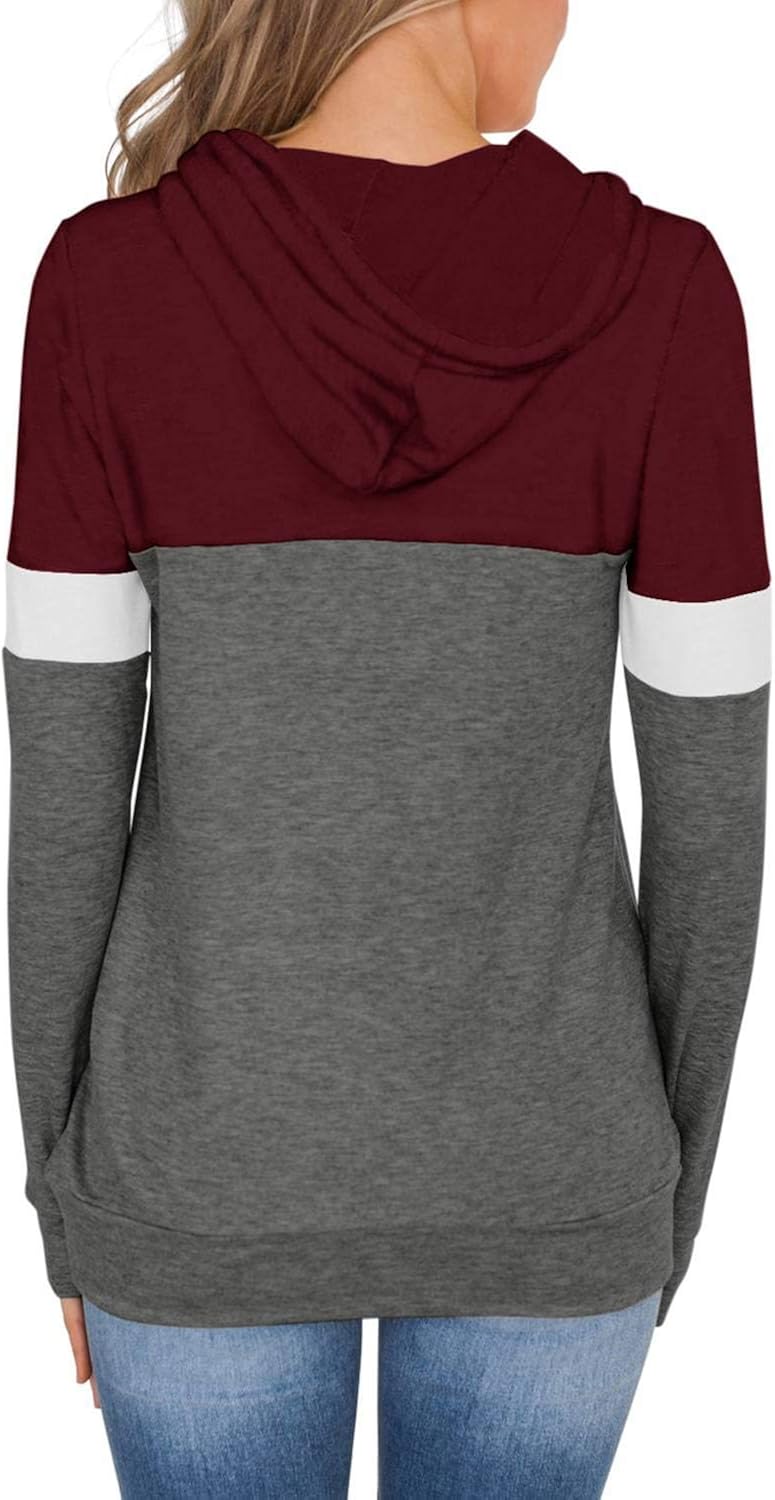 PINKMSTYLE Women's Casual Color Block Hoodies Tops Long Sleeve Drawstring Pullover Sweatshirts with Pocket(S-XXL) at  Women’s Clothing store