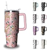 Xchearser Horse Tumbler with Handle and Straw, 40 oz Stainless Steel Pink Insulated Cup with Lid and Straw,Travel Coffee Mug Water Bottle, Birthday Christmas Mothers Day Gifts for Animal Lovers Women