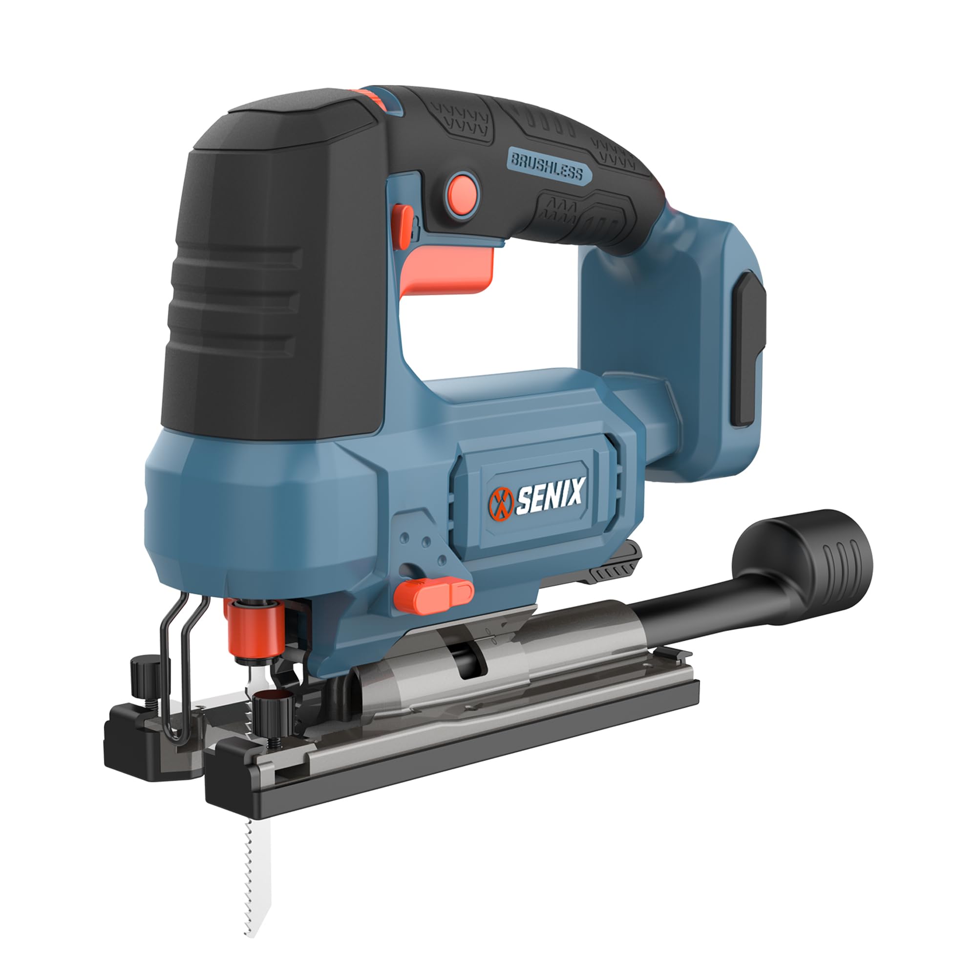 Photo 1 of SENIX 20V Max Cordless Jigsaw (Bare Tool Only), Jigsaw Cut Off Tool with Brushless Motor, 3000SPM, 6-Speed & 4-Orbital Settings, 45° Bevel Cuts, Includes Blades for Straight/Curved/Circular Cutting
