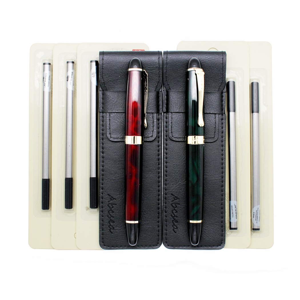Abcsea Jinhao 450 Rollerball Pen, 2-Piece Set: Dark Red, Green + 5 Refills, Fine Point, Waterproof, Smooth Writing