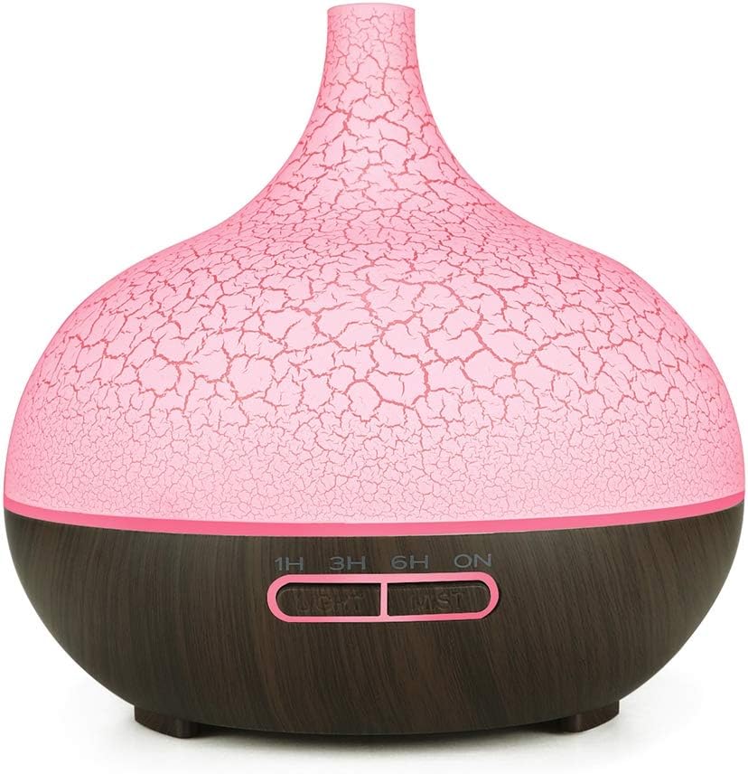 YAP 400Ml Essential Oil Aromatherapy Machine Aroma Diffuser 7 Colour Changing LED Lights Air Purifiers Cool Mist Humidifier Wood Grain Base,Suitable for Spa Bedroom Office,Pink