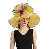RZTA Women's Kentucky Derby Church Dress Hat Wide Brim Leaf Flower Bridal Shower Hat