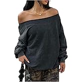 WDIRARA Women's Off the Shoulder Sweatshirt Long Sleeve Oversized Pullover Tops Streetwear