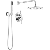 Delta Modern 14 Series Round Rain Shower System Faucet Set, Rainfall Chrome Shower Head and Handle Set, Valve Trim Kit, 10 In