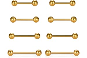 VCMART Nipple Rings Tongue Rings Stainless Steel Straight 14G Barbells Piercing Jewelry 12mm,14mm,16mm,18mm