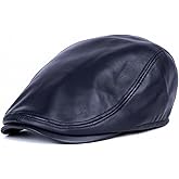 Leather Newsboy Cap for Men - Gatsby Cap - Vintage Classic Flat Cabbie Hat - Ivy Golf Driving Hunting Fishing Hat for Mens