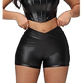 Zebaexf Women Black Leather Shorts High Waist Sexy Legging Faux Stretchy Shorts PU Leather Shorts
