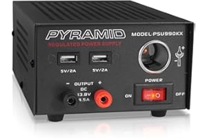 Pyramid Universal Compact Bench Power Supply - 7 Amp Regulated Home Lab Benchtop AC-Dc Converter Power Supply for CB Radio, HAM W/ 13.8 Volt Dc 120V AC Supply, Dual USB, Cigarette Lighter PSU990KX