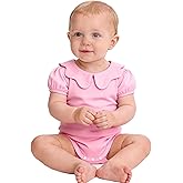 ZFZDRen 0-24M Infant Girls Ruffle Collar Romper Baby Girl Solid Color Bodysuit Casual Jumpsuit (Pink short, 18-24 Months)
