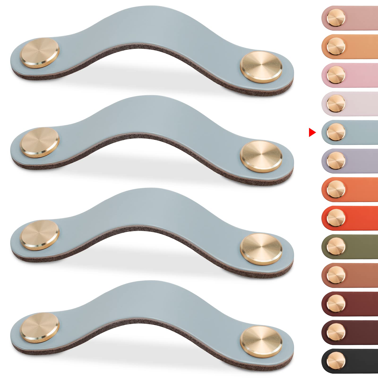 LEREATI 4pcs Leather Drawer Handles Drawer Knobs Kitchen Cupboard Handles, Faux Leather Drawer Pulls for Cupboards, Wardrobe, Dresser, Closet (Blue, 96mm Hole Center)