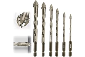 ANYSENT 4 Tooth Eccentric Drill Bit,High Strength 4 Flute Sawtooth Drill Bit Set for Stone Glass Concrete Wood Brick Metal, Short Bits Dry Drills (4+5+6+8+10+12mm)