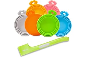 Yobbai 6 packs Pet Food Can Lids, Food Safe BPA-Free & Dishwasher Safe, Can Covers with 1 Spoon Can Openers Most Standard Size Dog and Cat Can Tops