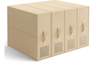 PARANTA Bed Sheet Organizers and Storage 4 Pack,Foldable Sheet Organizer for Linen Closet,Bedding Storage Box Container with Label,Sheets Set Folder Keeper for Blanket Duvet Cover Queen or King Beige