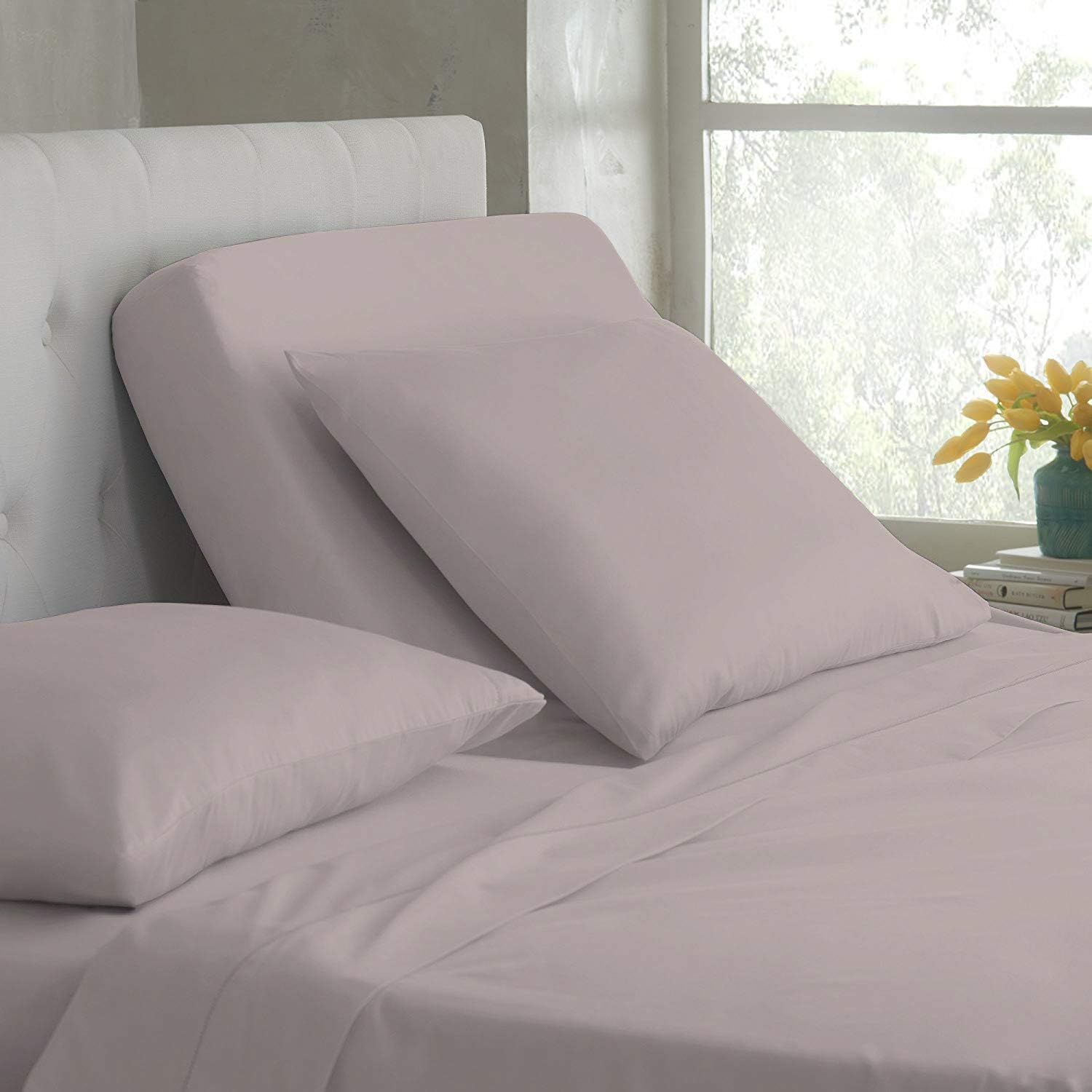 Top Split-King: Adjustable King Bed Sheets - 4PC Bed Sheet Set - 100% Egyptian Cotton - 600 Thread Count - 18 Inch Deep Pocket, Top Split King, Silver Solid - Split Down 34 inches from The top