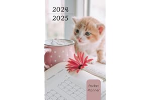 2024-2025 Pocket Planner: Small 2-Year Monthly Agenda for your purse with cute Kitten & Hot Chocolate cover. Includes pages for Goals, Notes, ... Holidays, Contacts, Passwords and More!