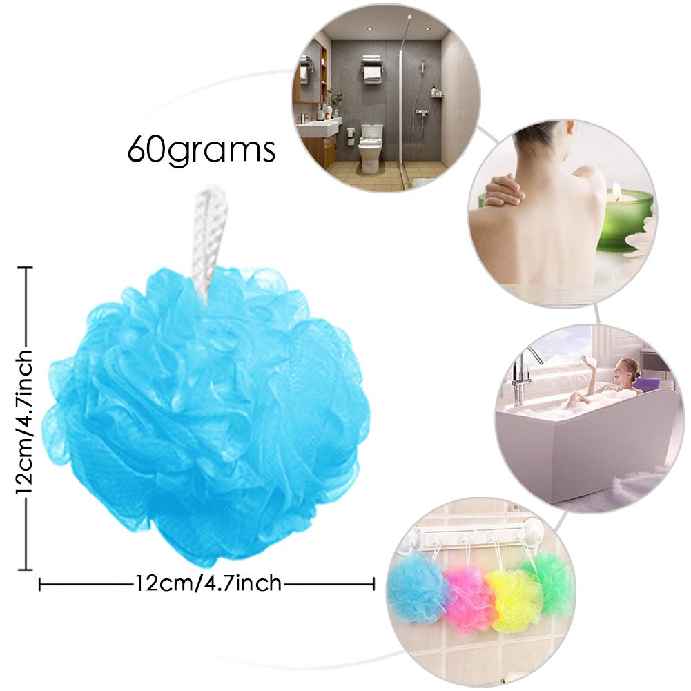 Bath Sponges Bath Loofahs Mesh Pouf Shower Wash Ball Large 5 Packs 60g Each Soft Eco-Friendly for Men& Women Cleanse, Smooths Skin, Exfoliating: Beauty