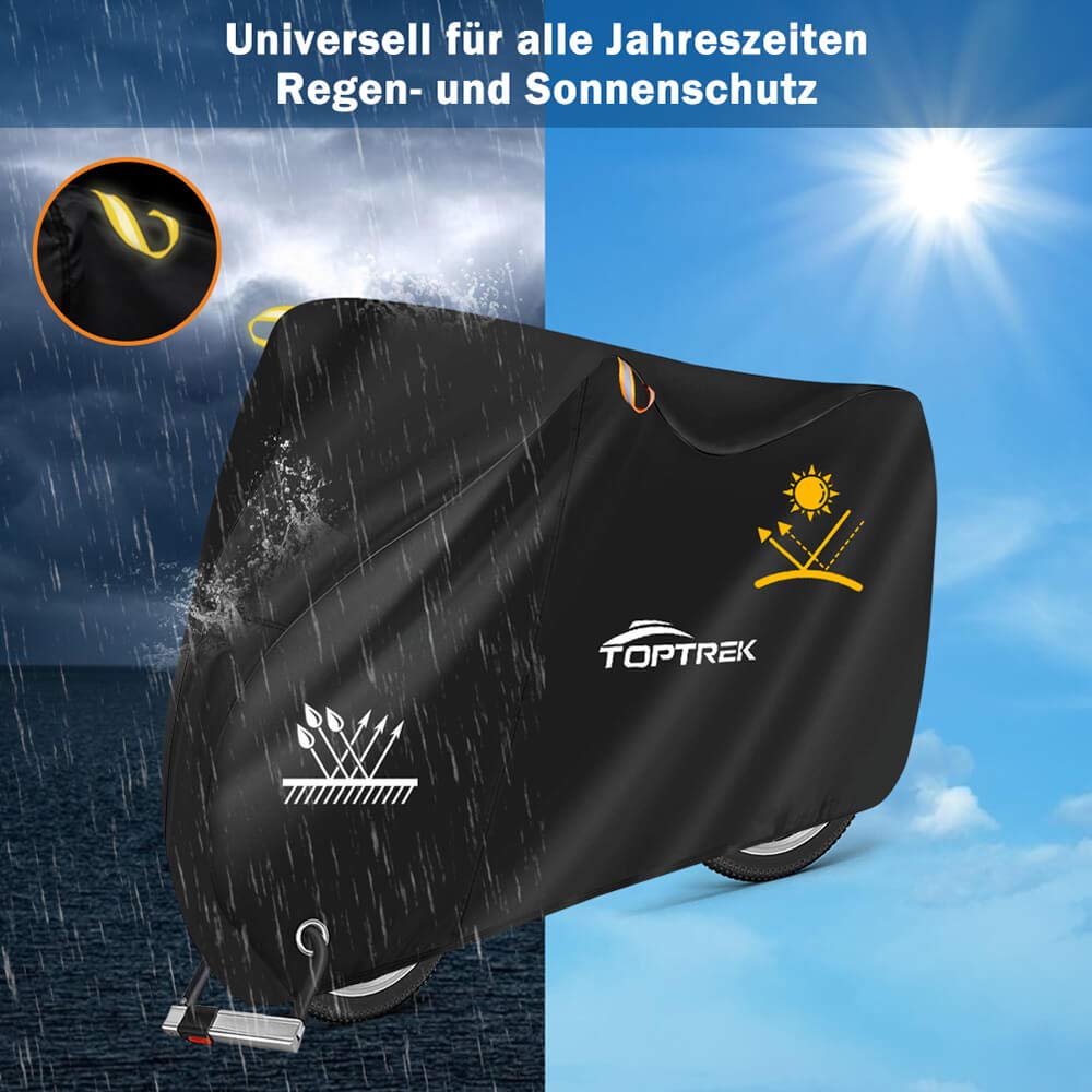 Toptrek Fahrradabdeckung 210D mit Nahtband Oxford-Gewebe Wasserdicht Hochwertige Fahrradgarage Outdoor 200 x 110 x 70 cm Reißfestigkeit Sonnenschutz Fahrrad Schutzhülle mit Beutel 6