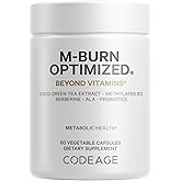 Codeage M-Burn Optimized Supplement - Decaffeinated Green Tea Std. to 50% EGCG, Berberine, Akkermansia, Vitamin B12 - Probiotics - Vitamins - 60 Capsules