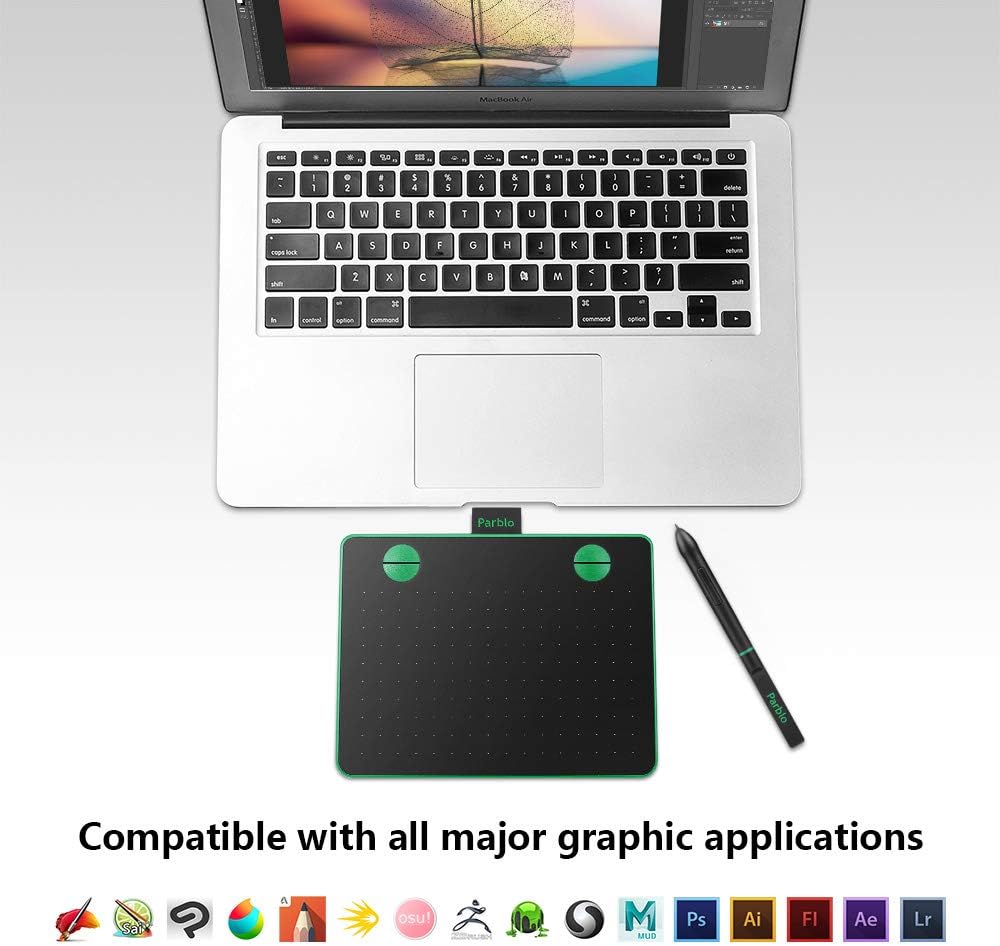 Parblo A640 Drawing Tablet with 8192 Levels Battery-Free Stylus Pen, 7.2 x 5.9 Inches Graphic Drawing Tablet for Digital Art Works, Drawing, Sketch, Design, Paint (Green): Computers & Accessories