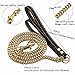 Aiyidi Strong Dog Chain Gold Leash Long 3FT 4FT 5FT 18K Stainless Steel 12mm Curb Cuban Link Dog Leash with Comfortable Genuine Leather Handle(Gold, 3FT)