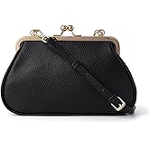 Kiss Lock Shoulder Handbag for Women Genuine Leather Handbags Kiss Clasp Shoulder Bags Elegant Vintage Clutch Purse