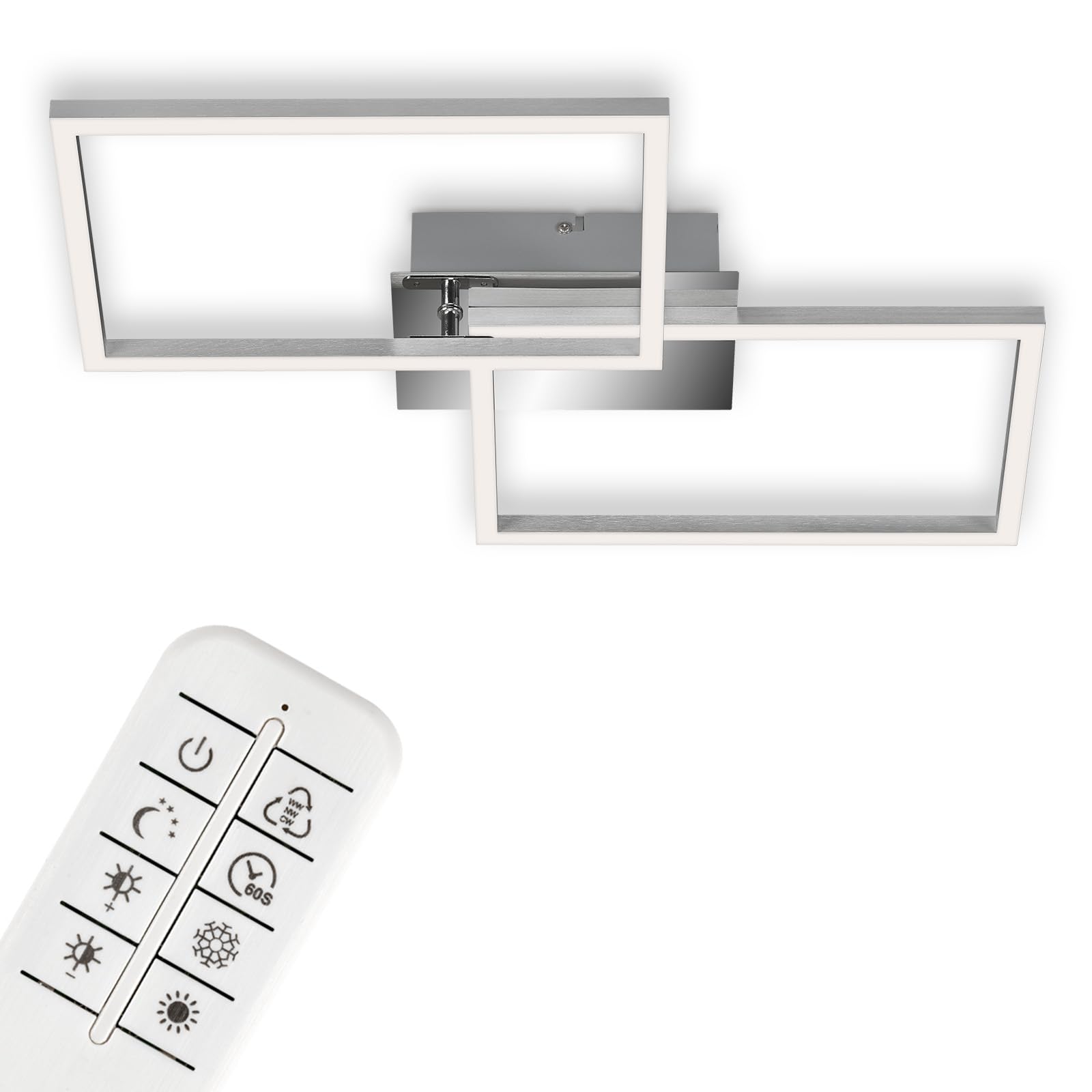 BRILONER Leuchten - LED Ceiling Light, dimmable Ceiling lamp, incl. Remote Control, incl. Colour Temperature Control, Chrome and Aluminium, 500x388x78mm,3149-018