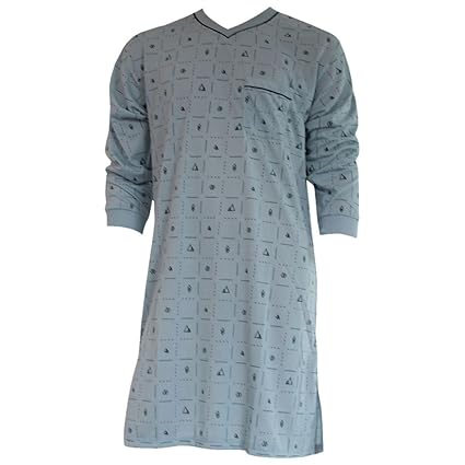 Herren Nachthemd mit langem Arm mit Motiv und V-Ausschnitt in 8 Farben Nr. 4940
