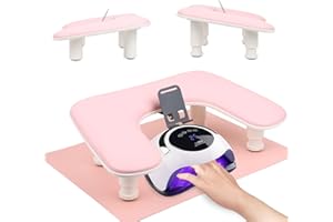 ROLOMANVE Arm Rest for Nails Tech with Nail Table Mat and Phone Holder,Adjustable Base U-shaped Manicure Nail Hand Rest Stand Pillow Cushion(Pink)