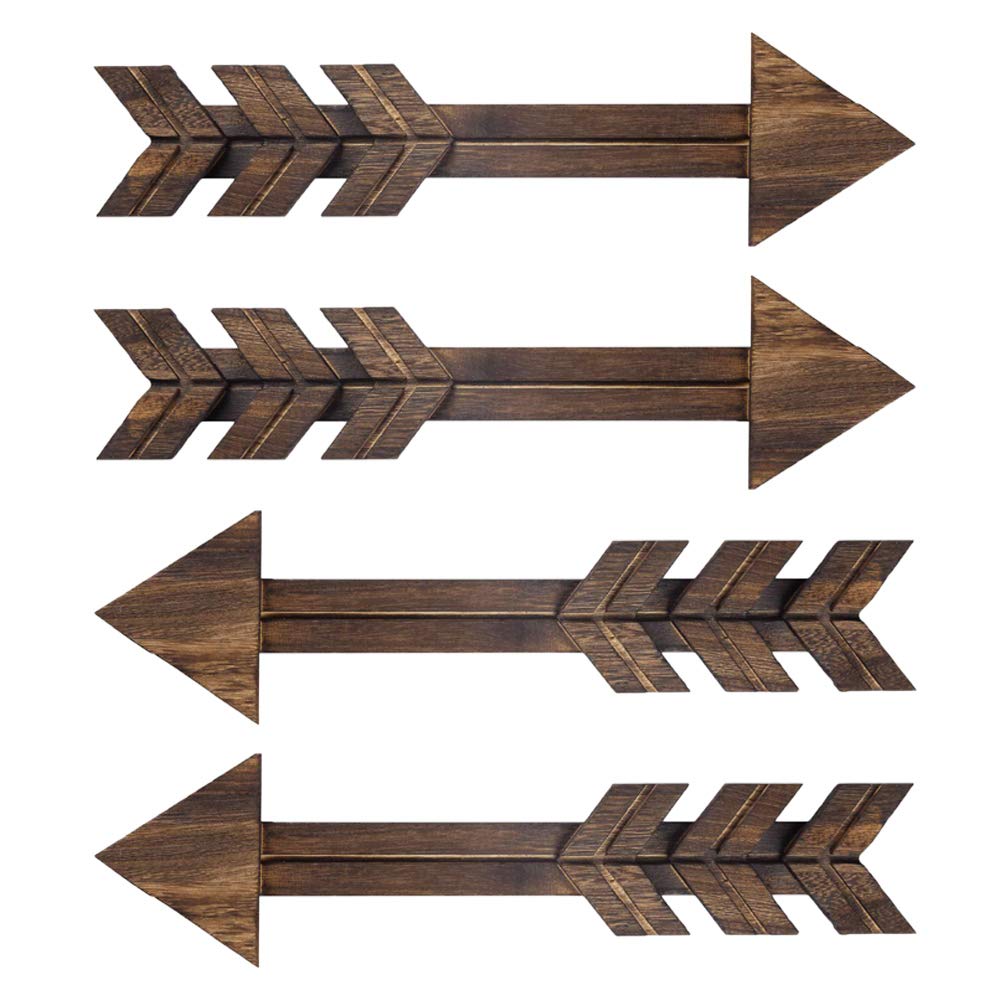 Haohai 4 PCS Rustic Wood Arrow Sign Wall Decor, Dark Wooden Arrows Farmhouse and Home Hanging Decoration for Home or Wedding — image 1