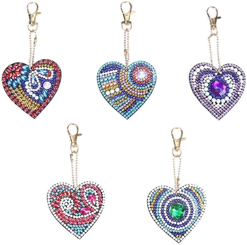 5D Diamond Key Rings, 5pcs/set DIY Love Heart Full Drill Special Shaped