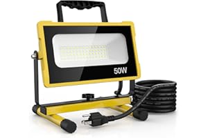 Olafus 50W LED Work Light, 5000LM, 2 Brightness Modes, IP65 Waterproof, Adjustable Stand, for Construction, Garage, Workshop