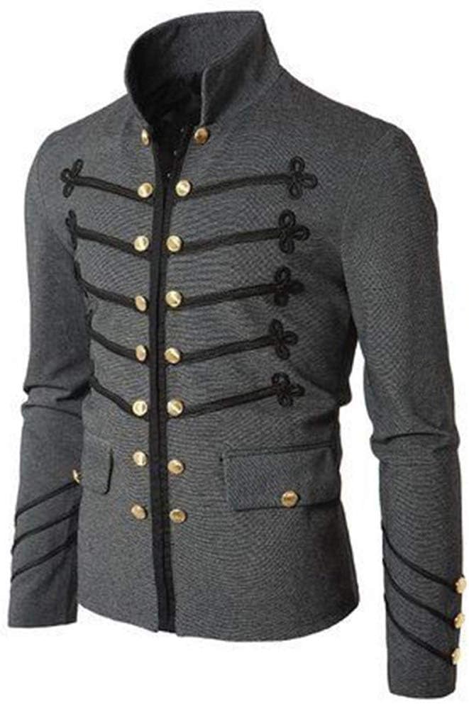 Percy Perry Men's Medieval Double Breasted Solid Color Stand Collar Retro Jacket
