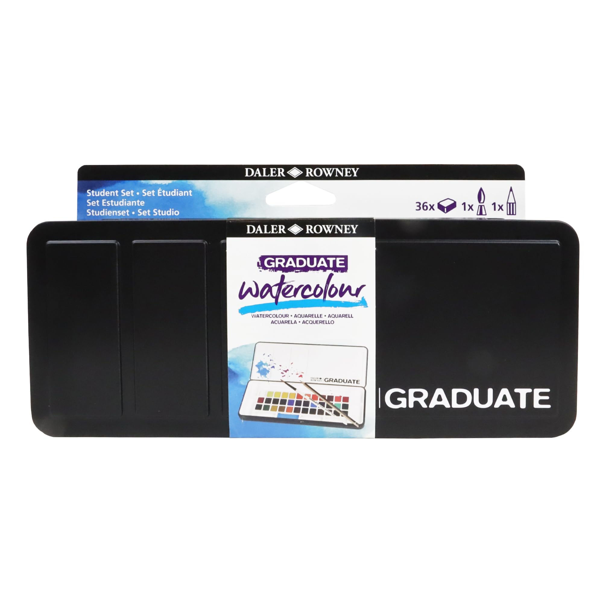 Daler-Rowney Graduate Watercolour 36 Half Pans Set, Assorted Colours, for Students & Hobbyists