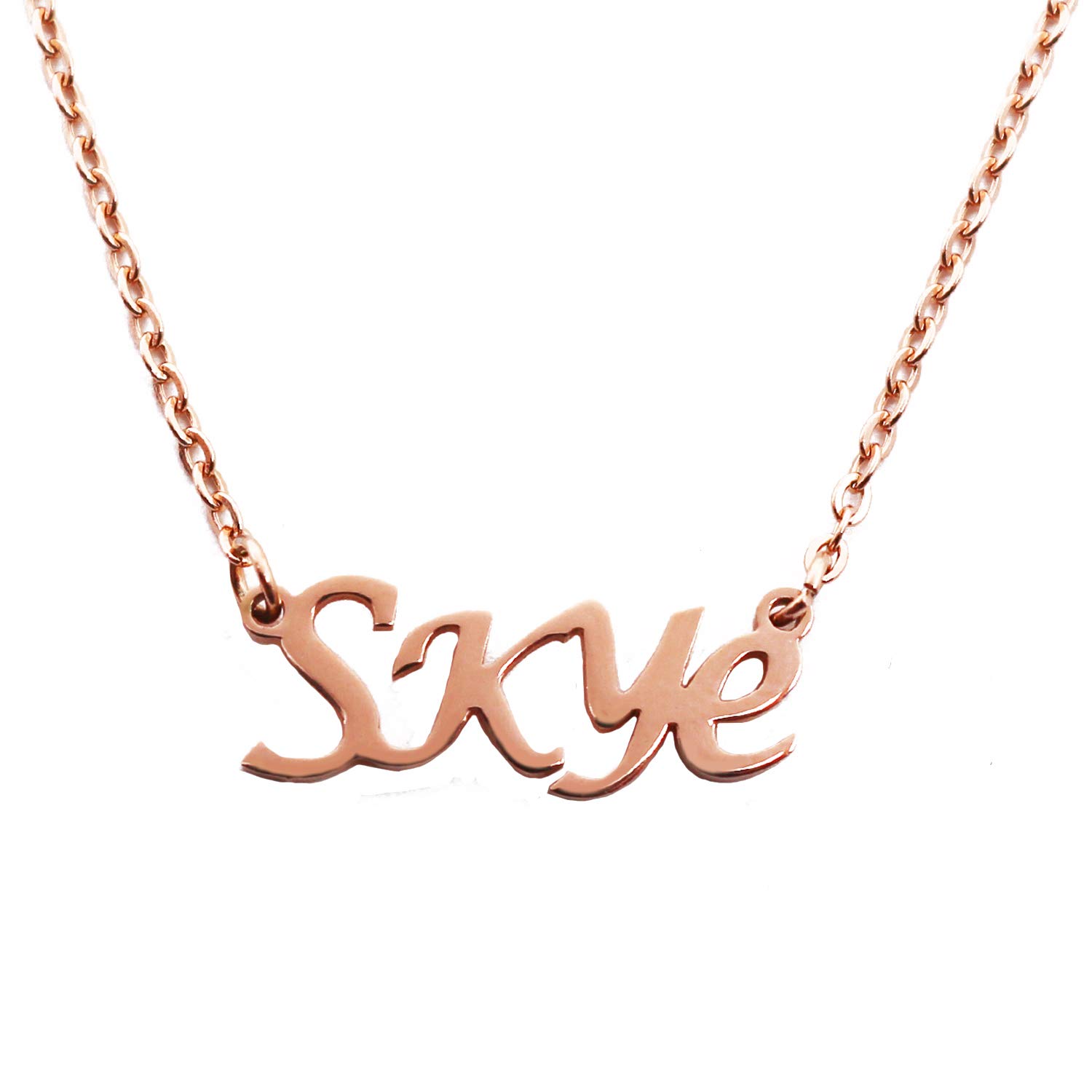 Kigu Skye Personalised Name Necklace 18ct Rose Gold Plated, Custom Dainty Name Pendants, Jewellery for Ladies, Girlfriend, Mother, Sister, Friends