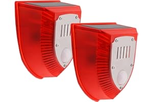RISOON Solar Strobe Alarm: Motion Detector 129db Sound Security Siren Light - IP65 Waterproof Outdoor Sensor Alarm for Home, Farm, Barn, Villa, Yard - Solar and DC Charge (1-Pack)