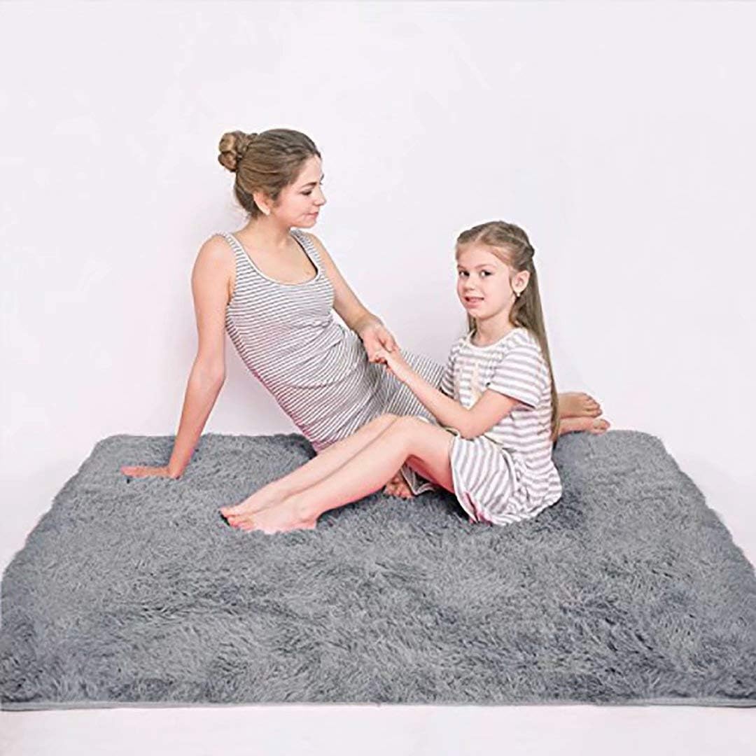 LOCHAS Ultra Soft Indoor Modern Area Rugs Fluffy Living Room Carpets for Children Bedroom Home Decor Nursery Rug 4x5.3 Feet, Gray: Furniture & Decor