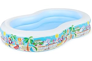Intex 8.5ft x 5.25ft x 18in Swim Center Paradise Seaside Inflatable Kiddie Pool with Drain Plug for Quick and Easy Clean Up