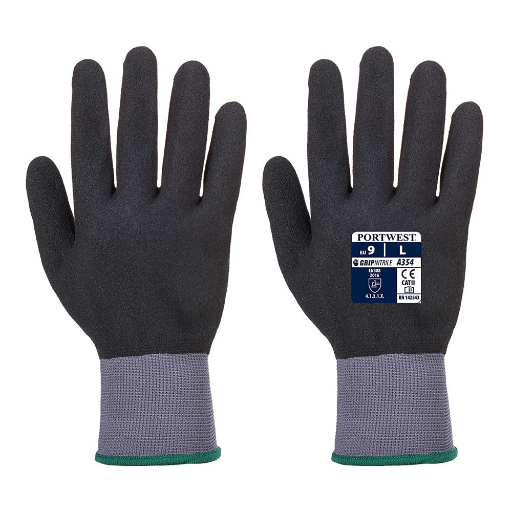 Portwest DermiFlex Ultra Pro Glove - PU/Nitrile Foam, Color: Grey/Black, Size: L, A354K8RL