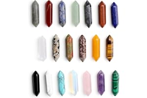 ZHIYUXI 20 PCS Healing Crystals Wands Hexagonal Pointed Crystal Set Amethyst Rose Quartz Clear Quartz Crystals and Healing St