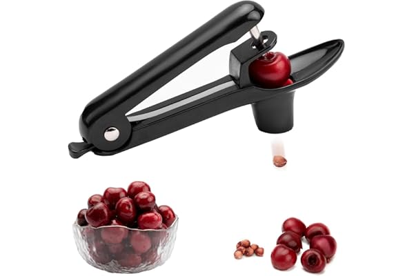 Cherry Pitter - Ordekcity Stainless Steel Cherries Corer Pitter Tool with Hand-held Push Design, Save Time & Space for Making Cherry Jam with Lock Design(Black)