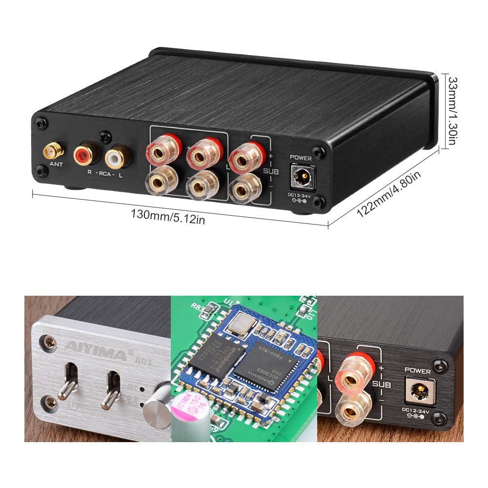 AIYIMA A03 2.1 Channel Class D Amplifier 50W * 2+100W TPA3116 Bluetooth Stereo Amp HiFi Power Amplifier with Power Adapter for Home Outdoor Passive Speakers/Subwoofer/Active sub