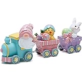 Hodao 8.75" Easter Gnomes Train Figurines Decoration Spring Bunny Decor Handmade Train Figurines Gift - Easter Party Table top Figurines Decor