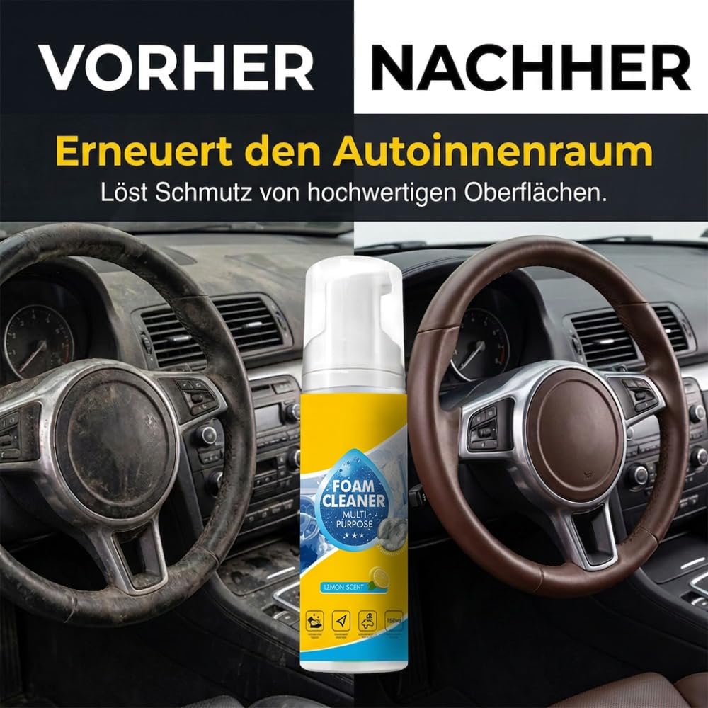 4 in 1 Auto Innenraum Reiniger, Leistungsstark und Effizient Autositz Reiniger Lederpflege Auto, Schaumreiniger Innenraumreiniger Auto, Geeignet für Autos und Wohnungseinrichtungen (1 Stück) 4