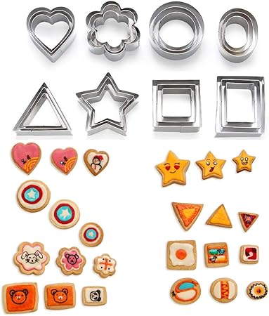 Amazon Surgehai クッキーカッターセット ビスケットカッター24個 ハート型3個 星型3個 花形3個 幾何学形状15個 ステンレススチール製ペストリーカッター Surgehai クッキー型