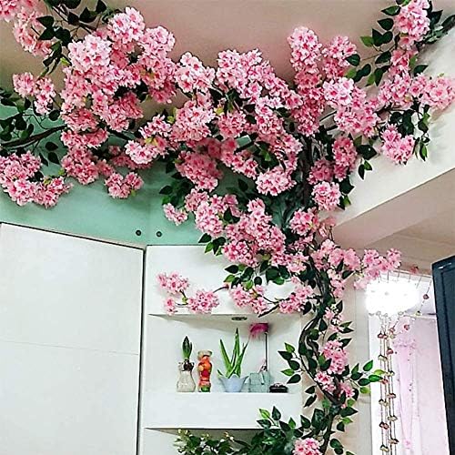 家の装飾造花桜 大きな木の偽のツルの花 ローズレッド 本物