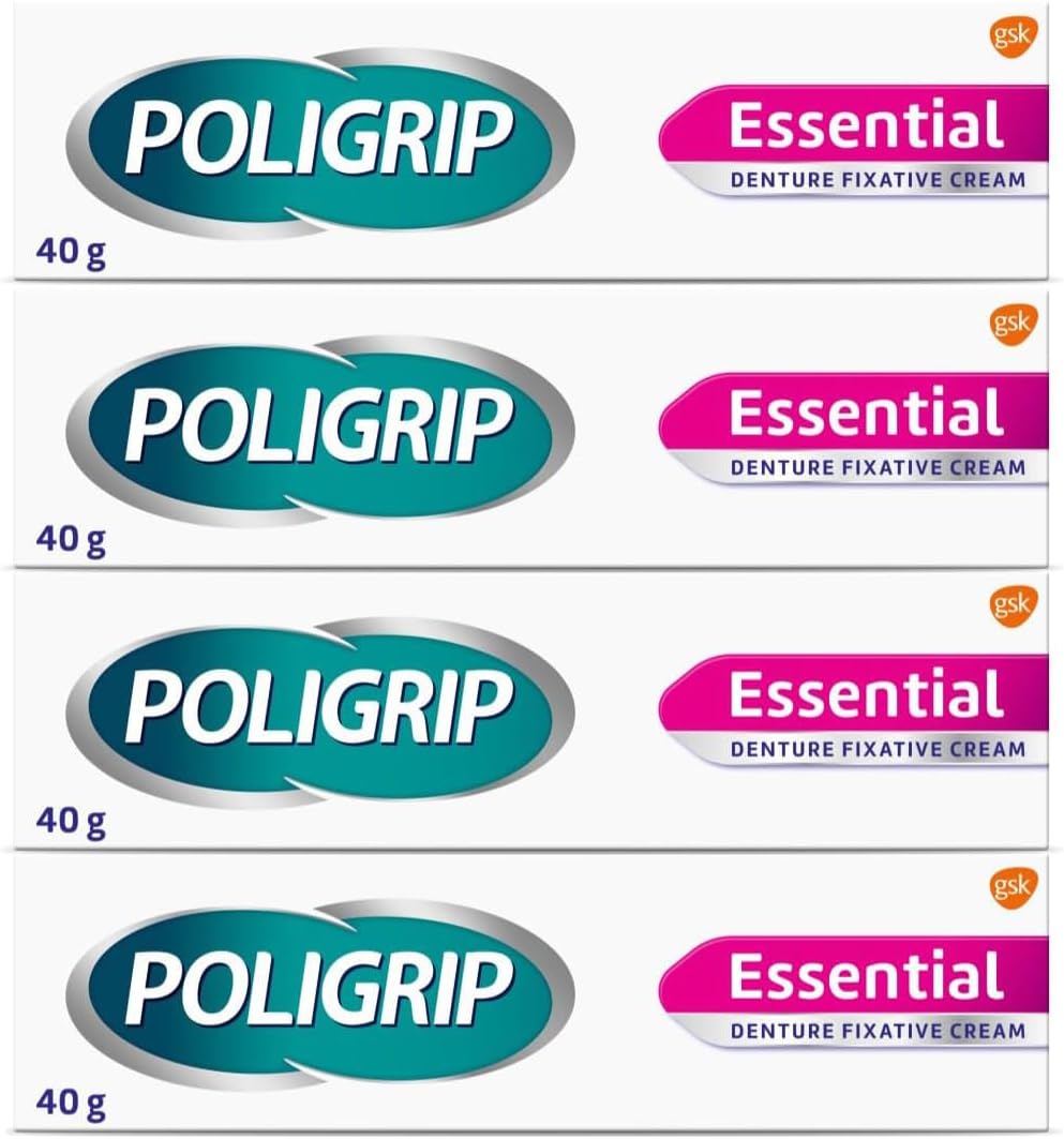 Poligrip Essential Denture Fixative Cream 4 x 40g Flavour Free GSK