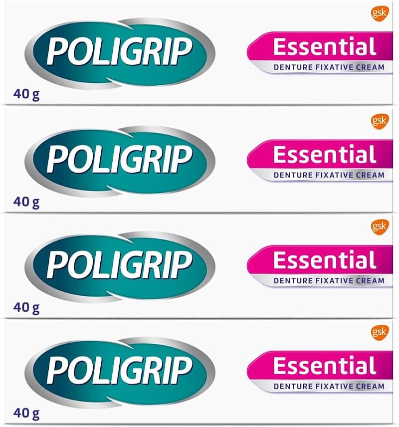 Poligrip Essential Denture Fixative Cream 4 x 40g Flavour Free GSK