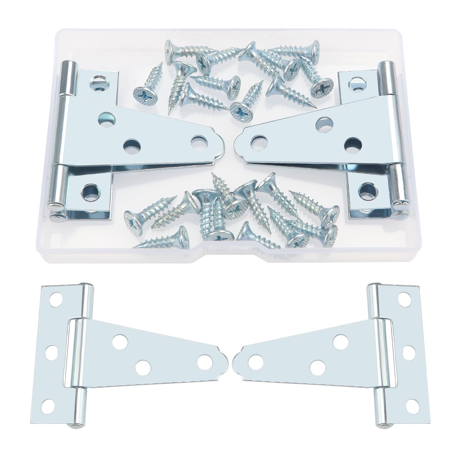 YIXISI 4 PCS 2 inch T-Strap Hinges, Strap Tee Hinge, Metal Gate Strap Hinge with 24 PCS Screws, for Gates Shed Doors Windows Fence Garden Storage Rooms, Silver