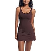 Topcloset Tennis Dress for Women with Built-in Shorts & Pockets Athletic Golf Dress for Exercise Sports Dresses, Brown, M