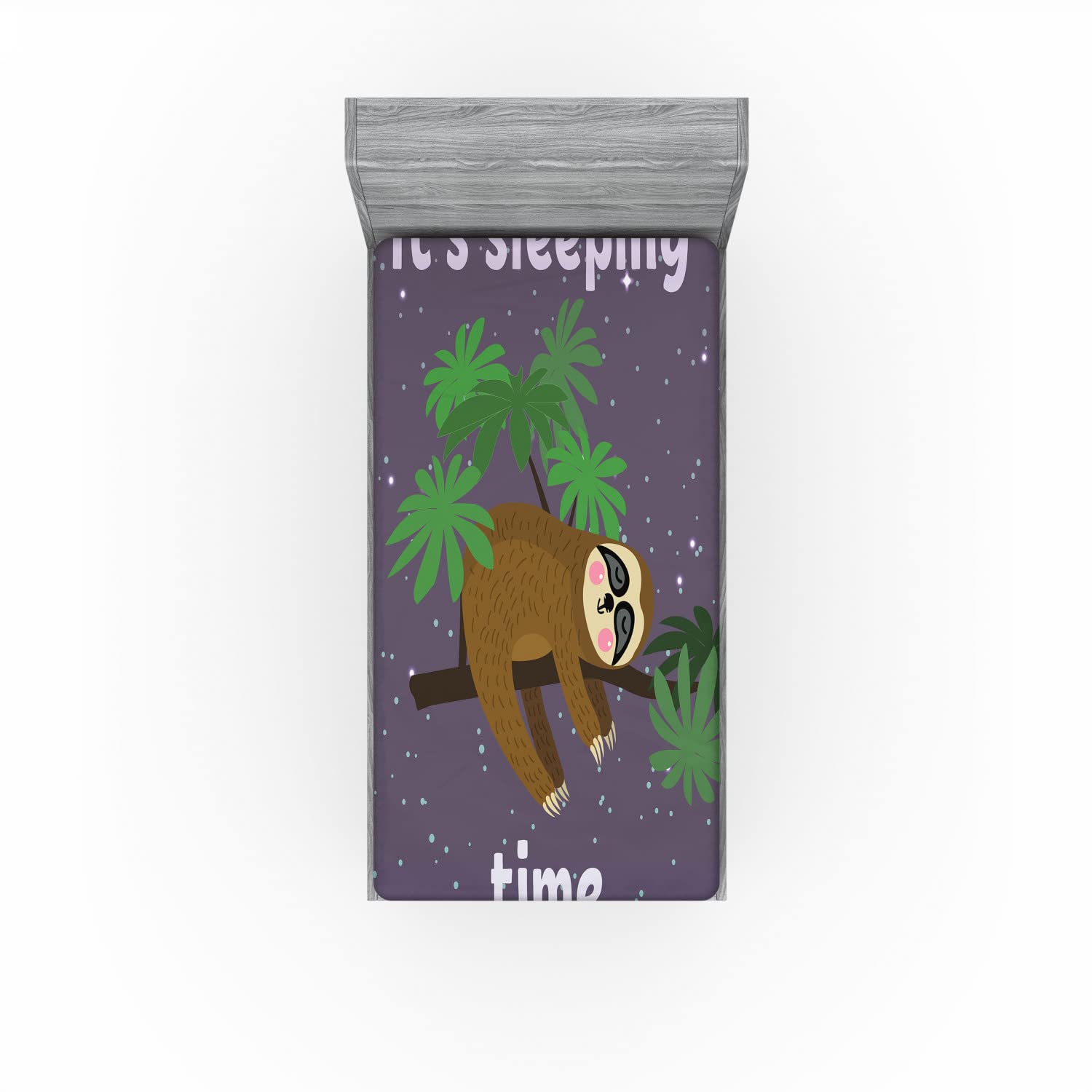 Ambesonne Sloth Fitted Sheet, Cartoon Character